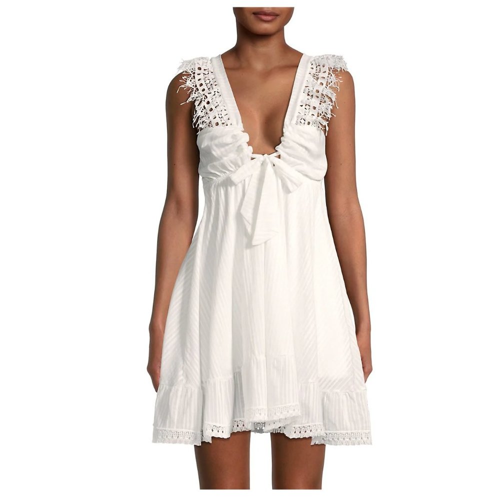 Peixoto Farrah White Lace Trim Mini Dress Size Large